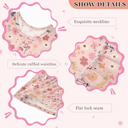 KLL A Pattern of Flowers in Pink Girls' Dresses Fashion Sundress Comfy Outfits O Neck3