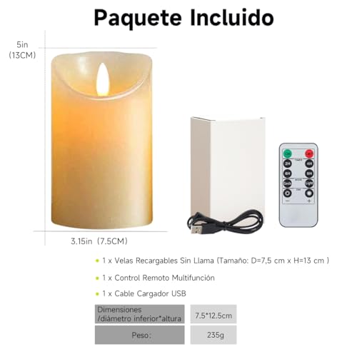 Image of Autbye Flameless Candles Electric 2025 Rechargeable Edition, Extra Bright Ivory LED Pillars, Real Wax Dripless Flickering Smart Candles with 10-Key Remote Control (1 Pack)