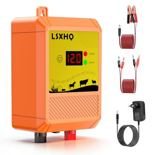 Clôture Electrique de 10 km pour Bétail et Animaux, Electrificateur de Clôture Electrique de 12 kV et 2,0 J avec Affichage LED, Protection pour Chevaux,...