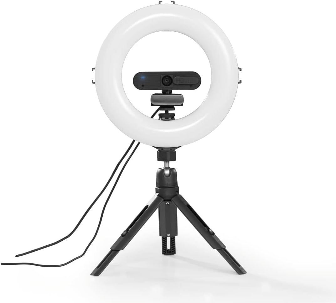 Hama LED Ring Light assembled with a webcam mounted in the center.