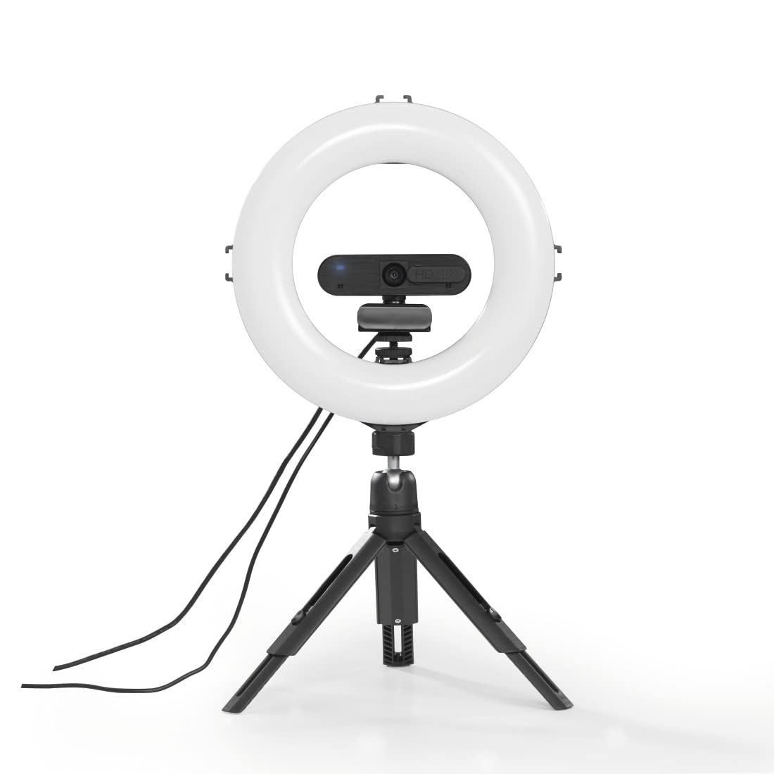 Hama LED Ringlicht mit Stativ Handy (8“ Ringleuchte, 21 cm Durchmesser, Tisch Stativ für die Kamera, Dimmbares LED Tischringlicht für Selfie, Videokonferenz, YouTube, TikTok, Fotografie) schwarz
