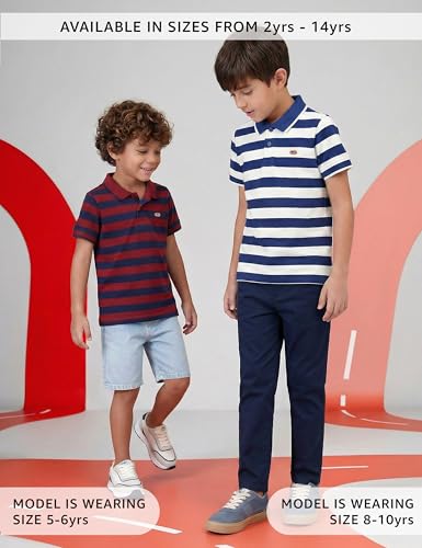 Image of Amazon Brand - Symbol Boys Cotton Rich Striped Polo Tshirt | Collar Tshirts | Half Sleeves | Regular Fit