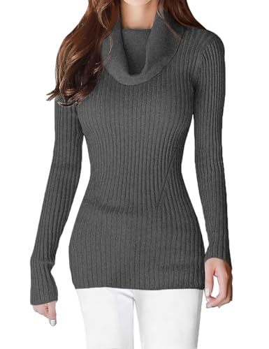 Image of v28 Women's Stretchable Cowl Neck Knit Long Sleeve Slim Fit Bodycon Sexy Sweater