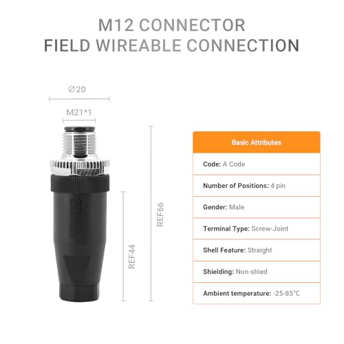 Conector M12 de 4 pines macho recto código A para cableado en campo impermeable IP67 pack de 5 5