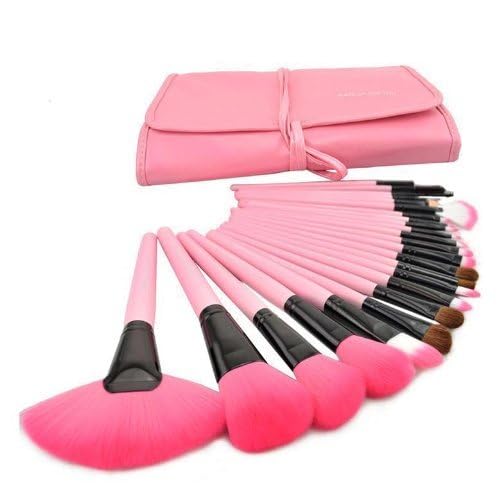 DMZK Brochas de Maquillaje Profesional Rosa 24pcs Cepillo de Maquillaje con Bolsa para Sombra de Ojos, Colorete, Cejas, Labios ect