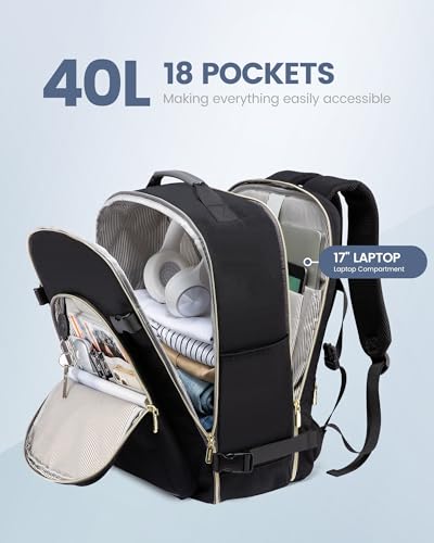 Image of LOVEVOOK 40L Travel Backpack Flight Approved Carry on Backpack,3 Packing Cubes,Waterproof Personal Item Travel Bag,TSA Carry on Luggage Suitcase Travel Essentials,Gifts for Women & Men,fits 17 inch Laptop