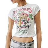 Graphic Baby Tees for Women Y2k Short Sleeve Cute Tigers Print Crop Tops Vintage Aesthetic Summer Teens Girl T-Shirt