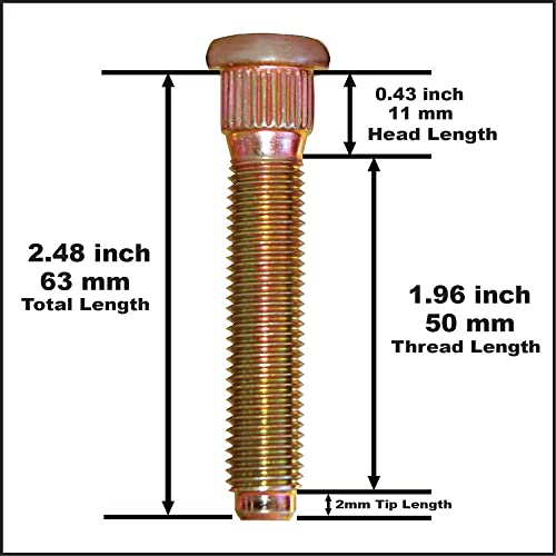 Project Innovation 63mm Total Length Long Extended Wheel Lug Studs Wheel Lug Bolts Compatible with Lex GS350 m12x1.5x63 Year 2007-2021 1 Set 10pcs, Gold