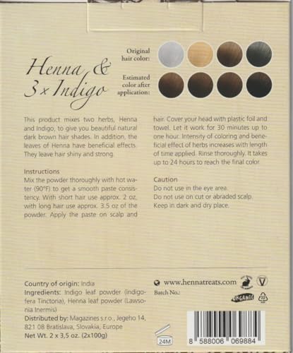 Henna & 3xIndigo Powder - Dark Brown Hair Dye - Fresh & Pure Organic - 200g - Indian Natural Hair Care - Image 3