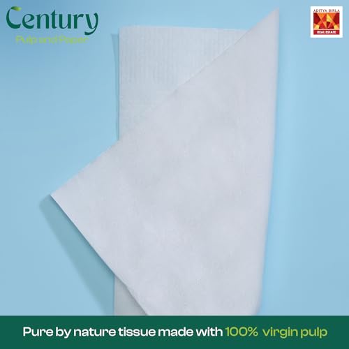 Image of Century 1 Ply 100% Virgin Pulp Tissue Paper Napkins|Highly Absorbent & Chemical Free Serving Napkins 100 Pulls- 30x30 cm (Pack of 4)