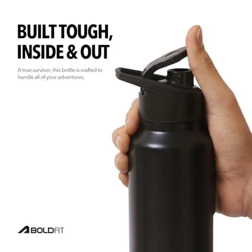 Image of Boldfit Stainless Steel Water Bottle 1 Litre - BPA-Free, Leak-Proof & Rust-Free Metal Bottle with Handle - Lightweight, Food-Grade, Easy to Clean - Ideal for Office, Gym, School, Travel & Fridge Use
