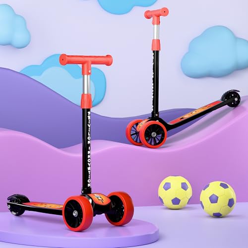 Image of 3 Wheel Kick Scooter for Kids of Age 3-8 Years, All PU 3 Wheel 3 Level Height Adjustment, Light Weight 50kgs Weight Capacity for Kids (RED)