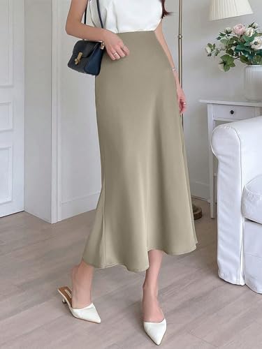 Women's Flowy Trendy Skirt Elegant High Waist Plain Skirt3