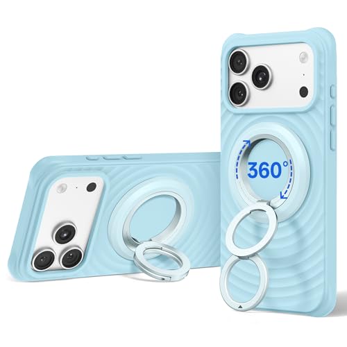 SYNCWIRE MagSafe用スマホリング - 360°回転 マグセーフ リング 両面マグネット バンカーリング 携帯リング 超強力磁気 横/縦置き 折りたたみ 角度調整 簡単取り付け​ 2枚メタルリング付 iPhone 17 16 15 14 13 12 Pro Max Plus Air Androidなどに対応しています- Blue