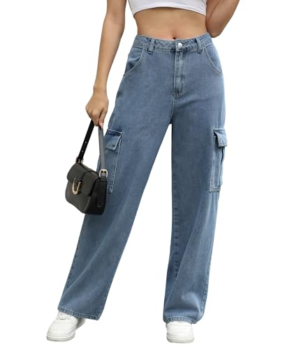 自己肯定感は低い方が良い　FLEXHOOD  Jeans Women's High Waisted Cargo Jeans Straight Wide Leg Denim