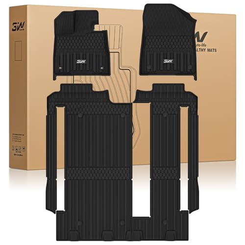 Image of 3W Floor Mats for Toyota Sienna 2021-2026 8 Seat LE/XLE, TPE All Weather Custom Fit Floor Liner for Toyota Sienna 1st, 2nd and 3rd Row, Black (Only for 8 Passenger)