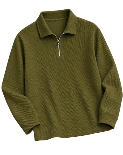 Image of AUSK Men's Waffle Knit Textured Full Sleeve Polo T-Shirt | Cotton Blend Regular Fit Zip Polo Neck Solid Smart Casual T Shirt for Men | Casual Wear, Travel & Weekend Wear Tshirt for Men