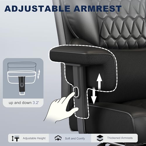 Image of Misolant Big and Tall Office Chair with Footrest, High Back Executive Desk Chair with Adjustable Lift Armrest, 155Recline，Lumbar Support Pillow, Faux Leather Gaming Chairs for Home or Office Black