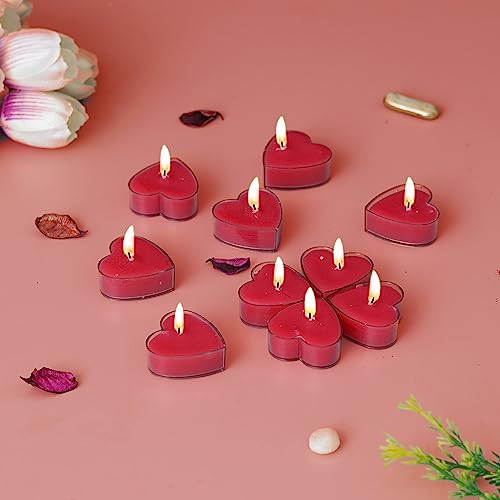 Image of eCraftIndia Set of 100 Romantic Heart Shaped Rose Scented Tea Light Candles for Anniversary, Valentines Day, Wedding, Birthday Decorations