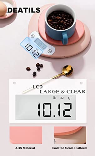 Yry Pink Kitchen Scale - Large Lcd Display, Tare Function, 11 Lbs(5Kg) Capacity, 0.03 Oz.(1G) Precise Graduation, Ml And Oz Unit For Liquids And Solids - Ideal Food Scale For Baking & Cooking (5Kg/1G) #TOP3