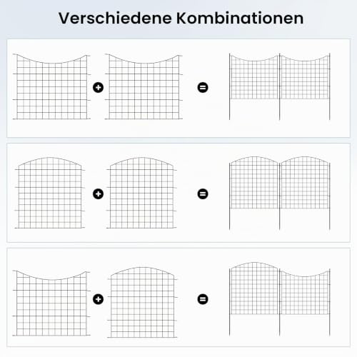 WOLTU Teichzaun Gartenzaun Komplettset, 10 Zaunelemente 11 Befestigungsstäbe, Steckzaun Metall, Gitterzaun Unterbogen, Zaun für Hunde, Schwarz