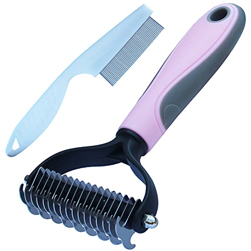MMSGA Pettine Antipulci e Spazzola per Cani e Gatto Kit,Spazzola Cane Pelo Lungo, Corto, Medio, Pettine Cane e Gatto per Rimuovere Peli Superflui e Sbrogliare Nodi,Riduce la Perdita di Pelo (L, Rosa)