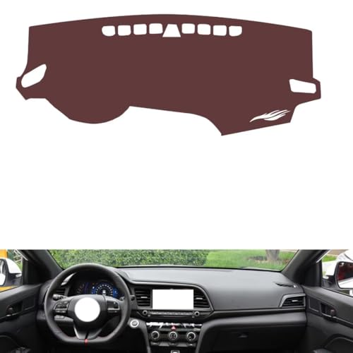 Leather Dash Board Cover mat Compatible with HyundaiHyundai Elantra 2019-2020 ，Anti-Glare and dust Protector(Brown)
