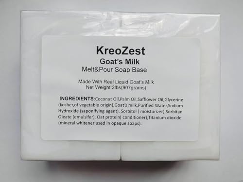 KreoZest 2Lb Goat Milk Melt and Pour Soap Base SLS/SLES & Paraben Free Natural Moisturizing & Gentle Formula for Dry or Sensitive Skin Perfect for DIY Projects & Handmade Gifts
