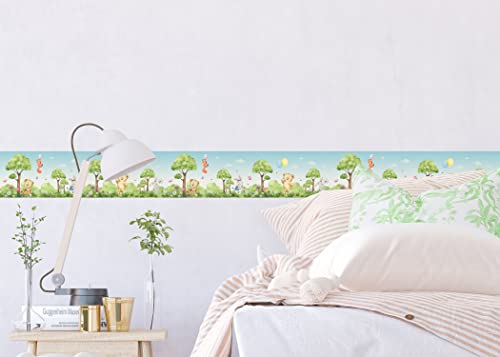 AG Design Selbstklebende Bordüre Süße Bären, AWBD 8128 | Wasserfest Kinderzimmer Wand Aufkleber Dekoration | Wandbordüre für Mädchen und Junge | Folie, Mehrfarbig | Breite 500 cm x Höhe 9.7 cm