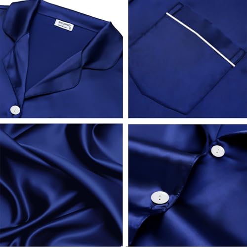 Image of SWOMOG Womens Silk Satin Pajamas Set Short Sleeve Sleepwear Button Down Top and Shorts Loungewear 2 Piece Pjs Set XS-3XL