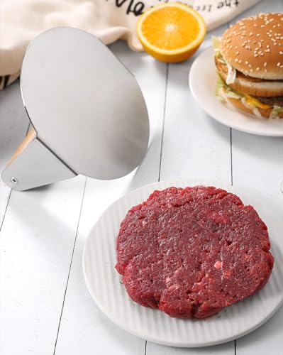 sengcengs Burgerpresse, Smash Burgerpresse, 5,5-Zoll Edelstahl Round Burger Press, Burgerpresse Schwergewicht mit Holzgriff, Edelstahl Grillzubehör, Leicht zu Reinigen
