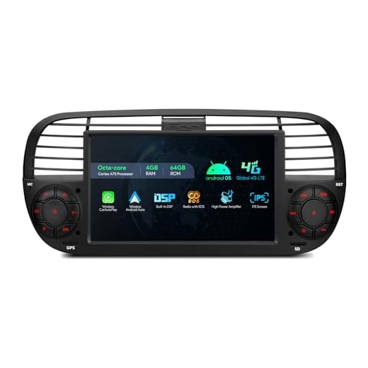 XTRONS Estéreo automotivo Single Din para Fiat 500, Android 12 Octa Core, 4 GB de RAM, 64 GB, ROM, reprodutor de rádio veicular, tela sensível ao toque, IPS de 17 polegadas, navegação GPS para unidade