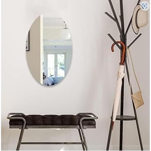 Image of Pack of 2 Oval Shape Heavy Quality Adhesive Mirror Sticker for Wall on Tiles Bedroom Living Room Basin Mirror Bathroom Wall Mirror Both Side Sticker Acrylic Mirror for Wall Full Length 30 * 20