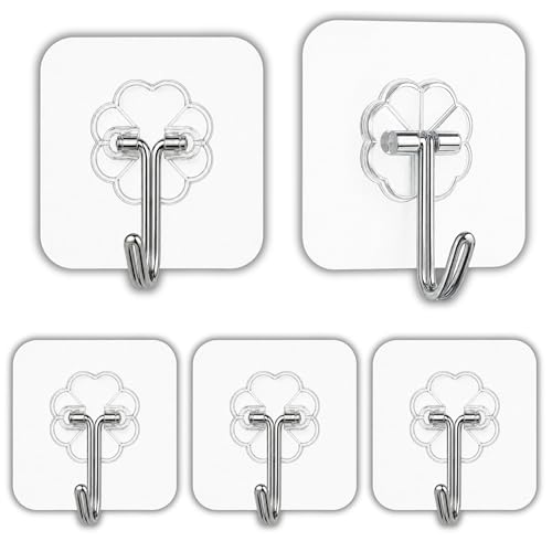 Image of CREDEX Flower Adhesive Wall Hooks - Set of 5 Self Adhesive Hooks for Kitchen, Bathroom and Bedroom, No Drilling