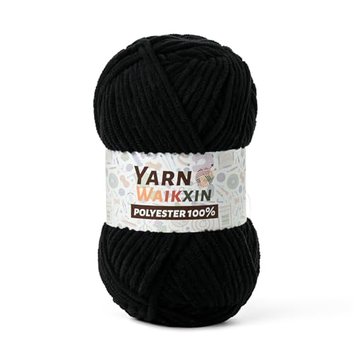 Image of Soft Chenille Yarn for Crocheting, Fluffy Chunky Crochet Yarn for Baby Blanket, (1.76oz /65.6yds) Fuzzy Velvet Yarn for Amigurumi&DIY Puzzle、Crafts、Scarf(Black)