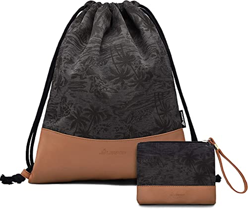 LEAPOP Turnbeutel Hipster Sporttaschen, Gym Sack Beutel Kokosnussbäume Sportbeutel Tüte Rucksack mit Innentasche und Schlüsselbund,Eines Münzbörsen (Schwarz+Braun)