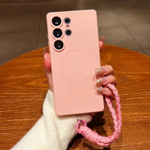 Étui silicone liquide Galaxy A56 Rose avec cordon pour vos déplacements