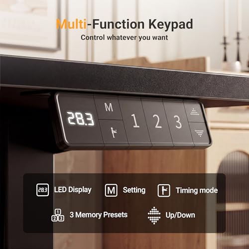 Image of YDN Electric Standing Desk Adjustable Height, 63 x 24 Inches Sit Stand up Desk with Memory Presets & Cable Management, Home Office Desk for Office & Computer Workstation, Black Frame /Black Top