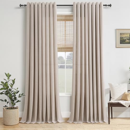 Jowels Oatmeal Linen Grommet Curtains 90 Inch Long 2 Panels for Living Room