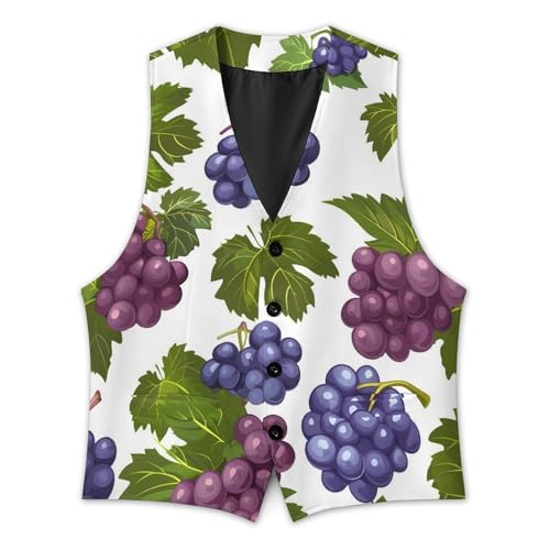 Purple Grapes with Green Leaves Men's Suit Vest Slim Fit Business Dress Party Pattern Waistcoat Vest Top4