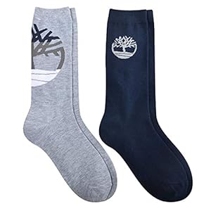 Timberland 2-Pack Large Logo Fashion Crew Socks (Light Gray & Navy)