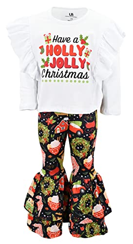 Unique Baby 2 Piece Girls Double Bell Bottom Leggings Outfit with Long Sleeved Shirt Kid and Toddler Clothes Set