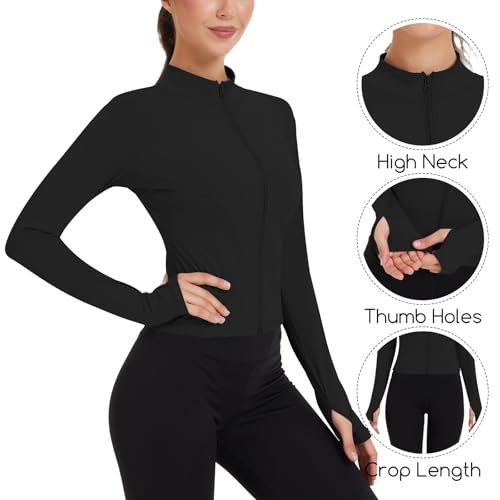 3 Pack Women's Workout Jacket Slim Fit Cropped Jacket Zip up Athletic Tops with Thumb Hole Running Gym Yoga2
