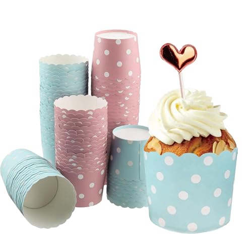 Lot de 100 caissettes à muffins en papier rouge et bleu pour cupcakes, muffins, pour Halloween, anniversaires, mariages, fêtes (grand point ondulé)