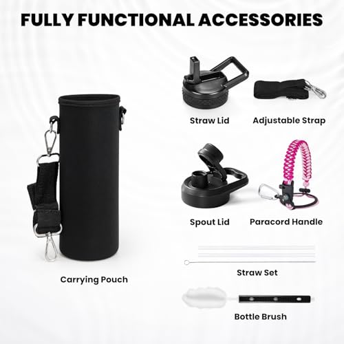 Image of RAYMYLO Insulated Water Bottle 20 oz, Triple Wall Vacuum Stainless Steel (Cold for 24Hrs, Hot for 12Hrs), Leak Proof & Non-BPA, Modern Water Bottle Jug for School with Straw Spout Lids