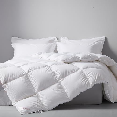 SNOWMAN 75% Premium Down Comforter Queen Size, 100% Organic Cotton Fabric Duvet Insert,1200TC 750+ Fill Power Hotel Style Bedding Comforter, All Season White 90x90 Inch - Thumbnail 2