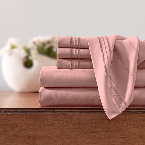 Image of Horbaunal Dusty Pink Queen Size Sheet Set - 6 Piece Luxury 1800 Thread Count Bedding Sheets & Pillowcases - 16 Inch Deep Pocket Microfiber Bedding Set - Soft & Wrinkle Bed Sheets