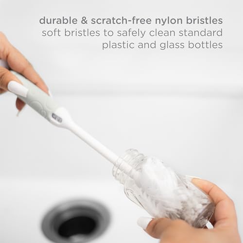 Image of Ubbi Deluxe 2-in-1 Baby Bottle Cleaning Brush Set, Oat | Includes Nipple Brush with Suction Cup, Standing Bottle Brush, Dishwasher Safe, Baby Registry Essential
