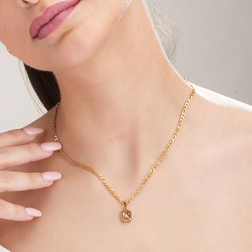 Image of PALMONAS Everyday Exquisite Brown Stone Gold Necklace for Womens - Waterproof & Anti-Tarnish