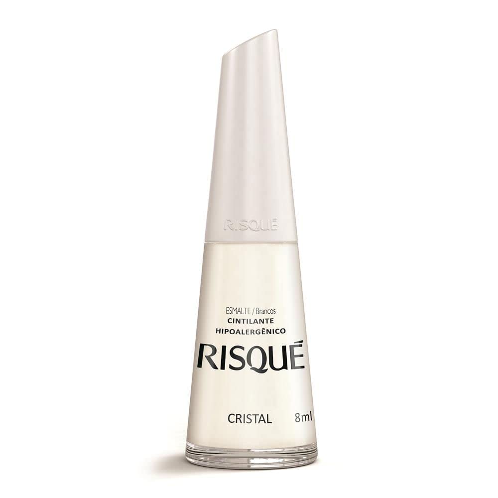 Nail Polish Risque Sparkly White | Esmalte de Unhas | Fast Dry, Hypoallergenic, Long-Lasting, Extra Sparkle, Anti Allergic, Made in Brazil | Cristal, 0.3 oz, 8ml